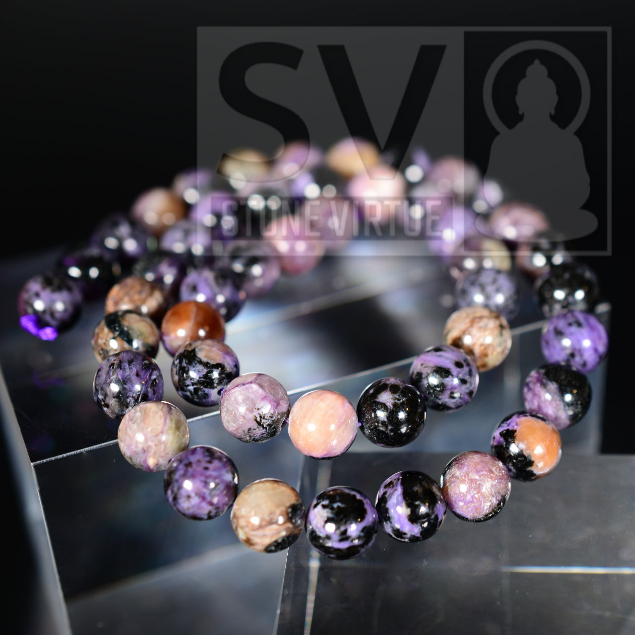 8mm natural Charoite bead, associated with transformation, insight, and overcoming fears while promoting inner strength.