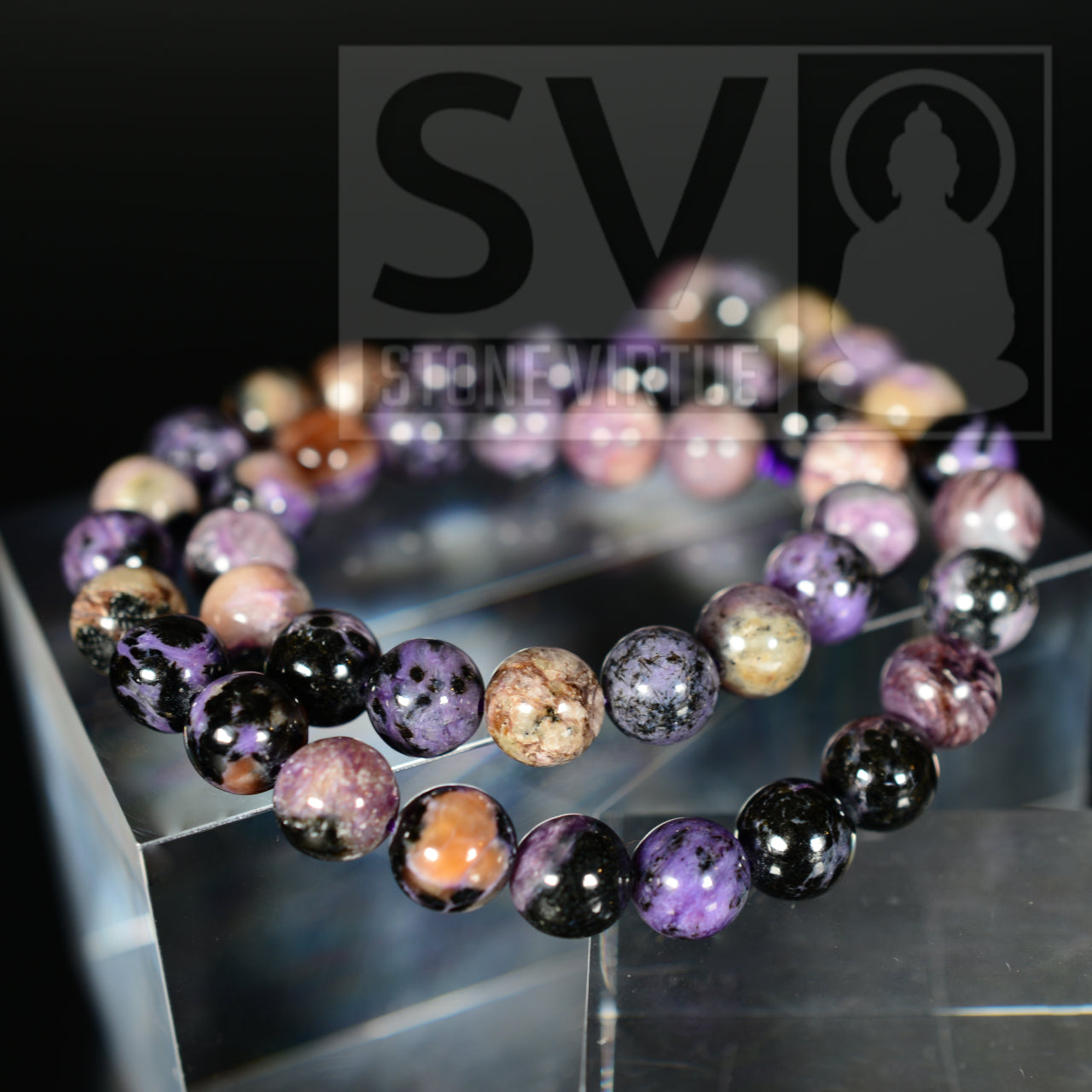 8mm natural Charoite bead, associated with transformation, insight, and overcoming fears while promoting inner strength.