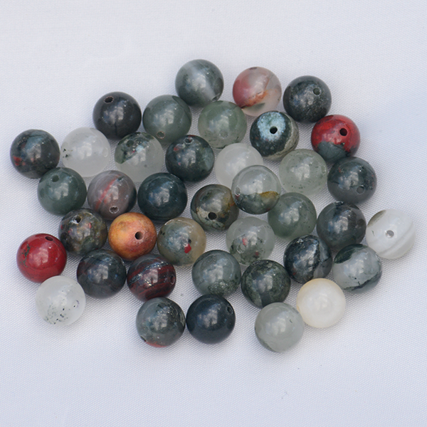 8mm natural Bloodstone Jasper beads, known for its energizing and revitalizing properties, promoting courage, strength, and purification.