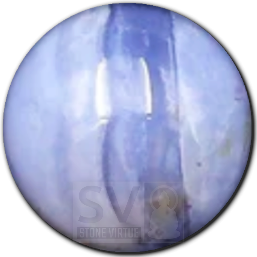 8mm natural Blue Lace Agate bead, associated with tranquility, emotional healing, and effective communication.