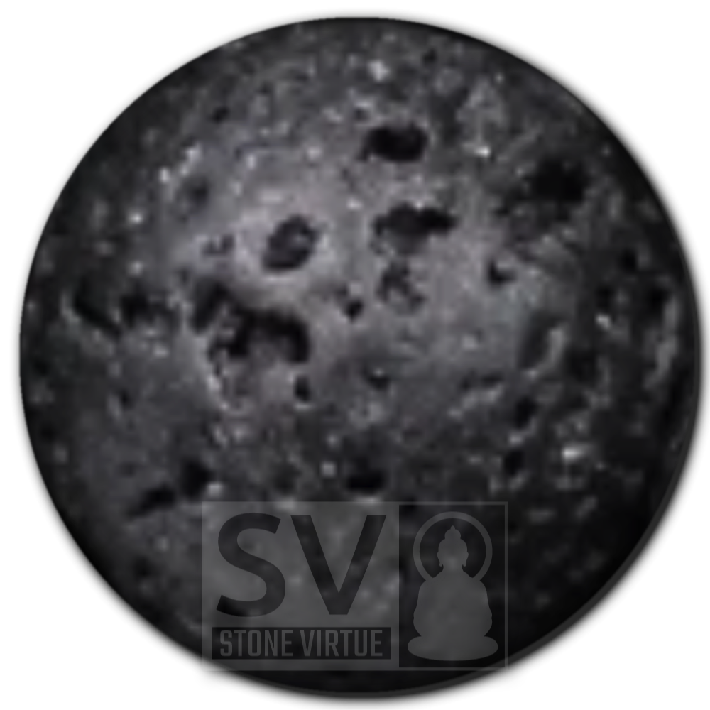 8mm natural Black Lava Stone bead, symbolizing strength and grounding, used for calming emotions and connecting with Earth’s energy.