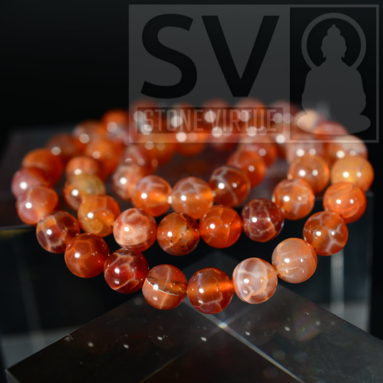 8mm natural Fire Agate bead, associated with protection, passion, and energy, fostering a sense of security and vitality.