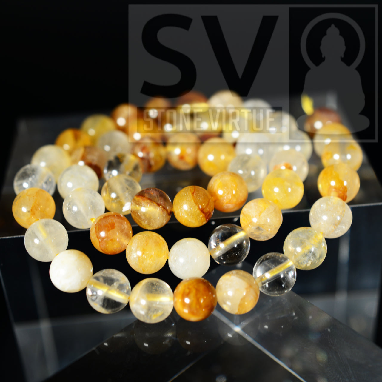 8mm natural Golden Healer Quartz bead, valued for its healing energy that connects body, mind, and spirit, promoting overall wellness.