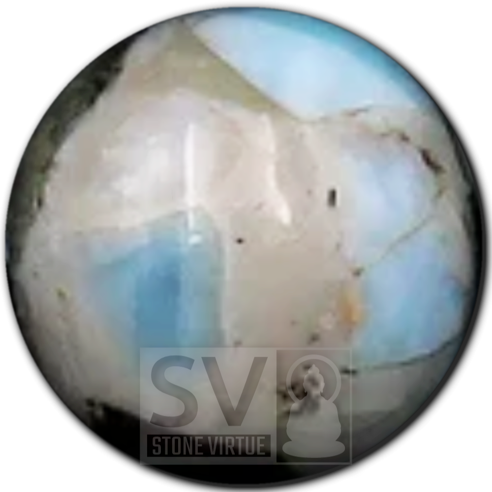 8mm natural Larimar bead, associated with tranquility, emotional healing, and facilitating clear communication, known as the stone of serenity.
