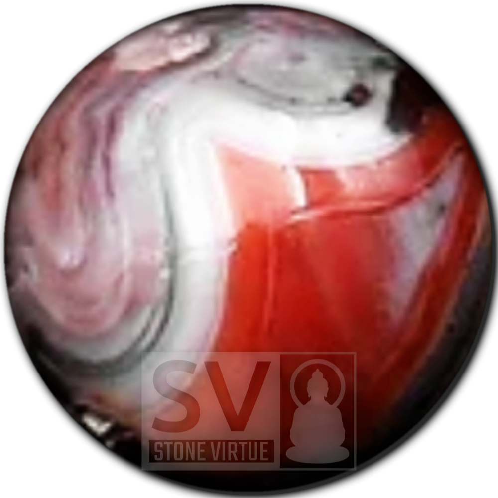 8mm natural Red Laguna Lace Agate bead, known for its balancing energy, promoting strength, protection, and emotional stability.
