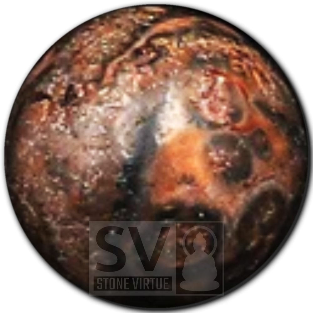 8mm natural Red Leopard Skin Jasper bead, associated with resilience, self-healing, and a connection to nature.
