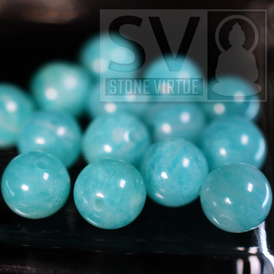 8mm natural Amazonite gemstone beads, known for balancing emotions, promoting harmony, and enhancing communication and courage.